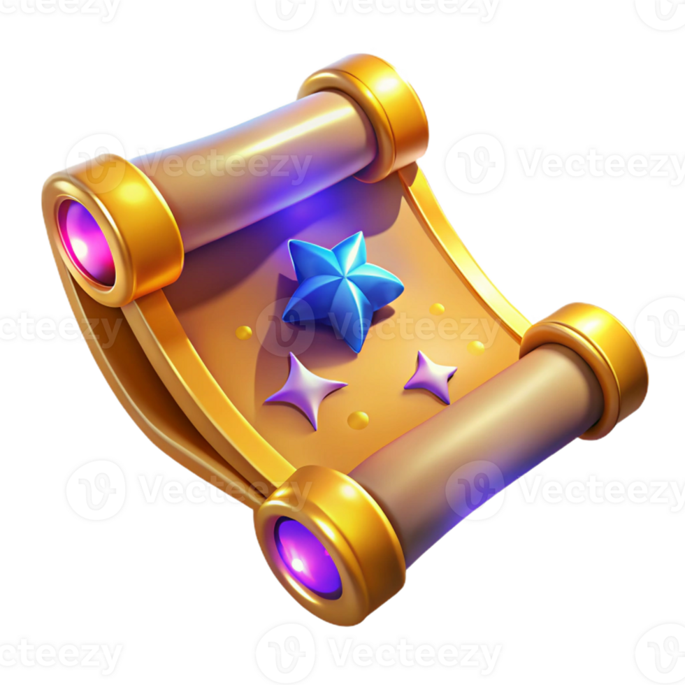 wonderful traditional Magical Golden Scroll 3D Illustration high resolution png