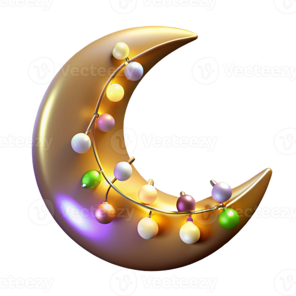 impressive artistic Golden Crescent Moon 3D Illustration professional png