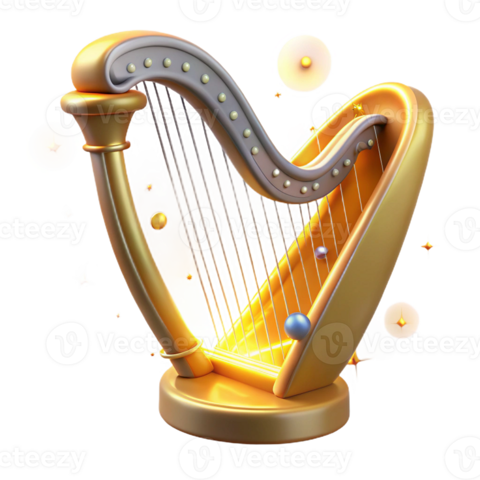 vibrant rustic Golden Harp 3D Render 4K png