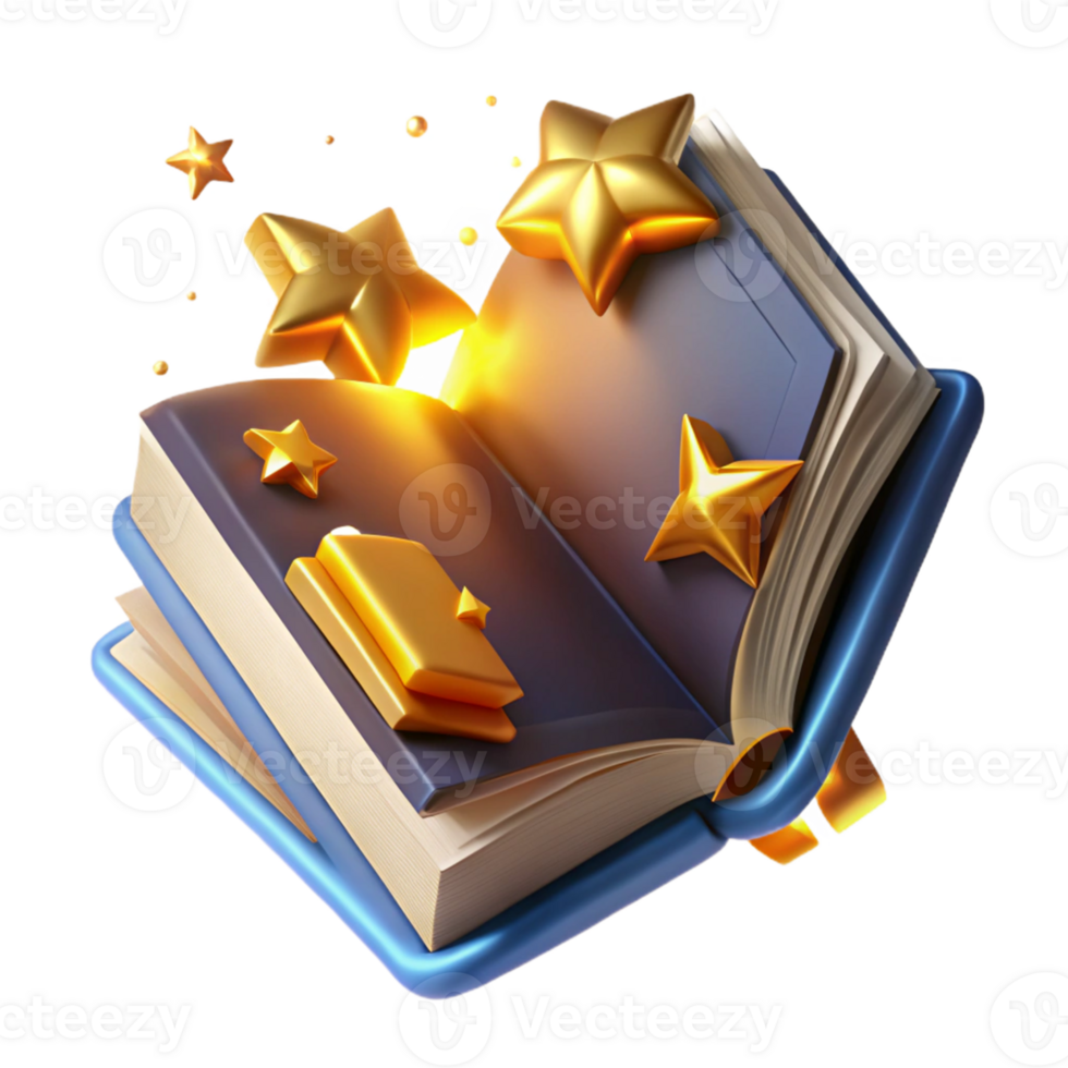wonderful artistic 3D Book Illustration Gold Stars Magic genuine png