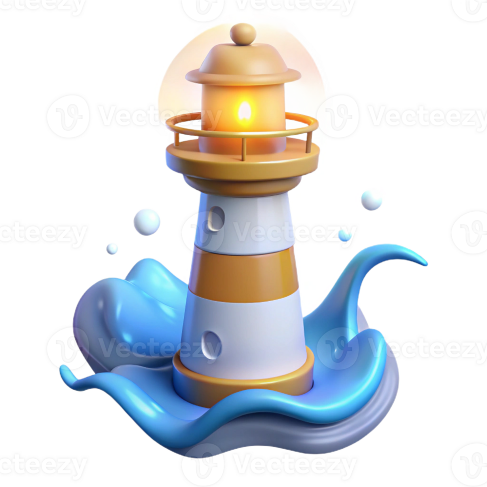 beautiful vintage 3D Cartoon Lighthouse Illustration professional png