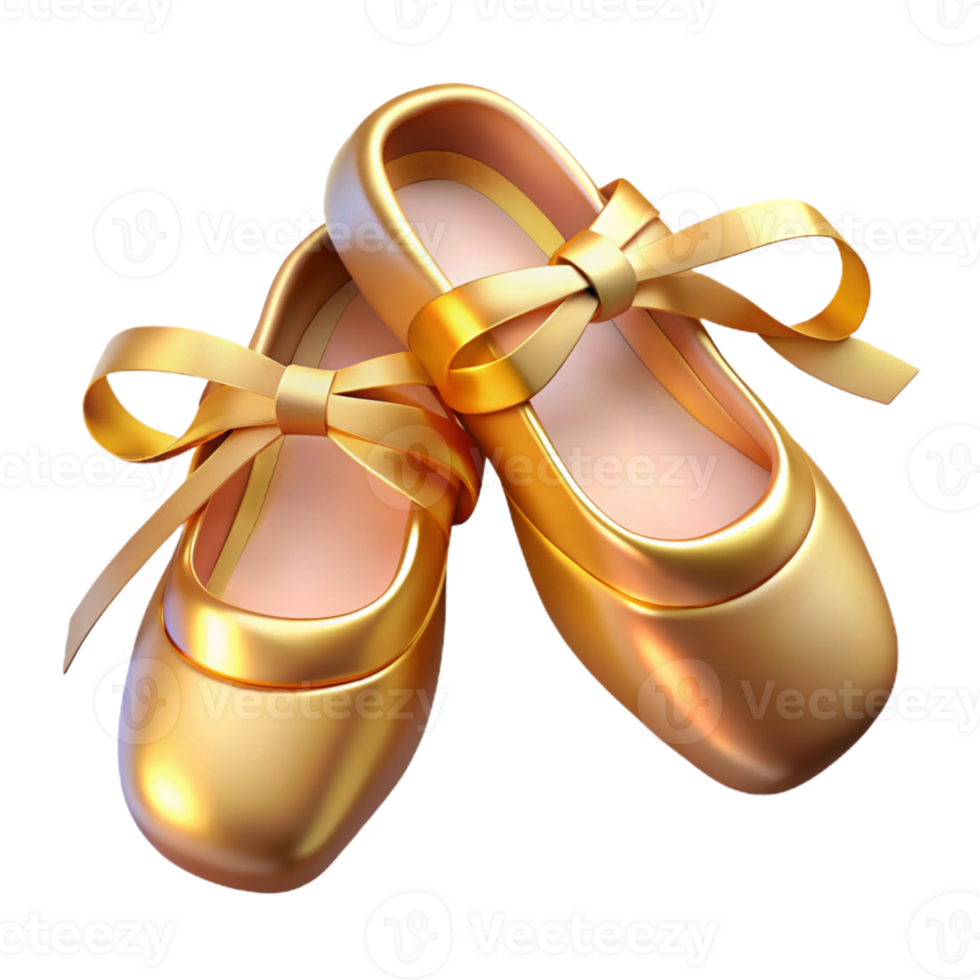 beautiful abstract Golden Ballet Pointe Shoes 3D Illustration genuine png