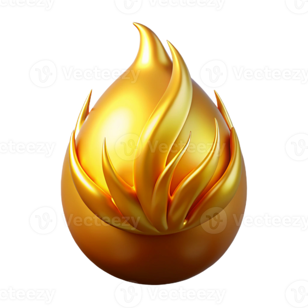 serene modern Golden Flame Orb 3D Illustration 4K png