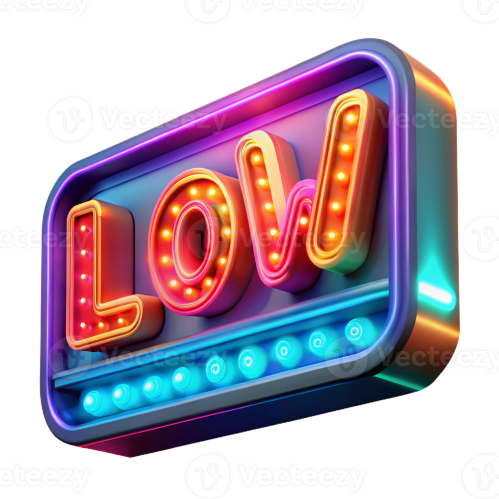 vibrant modern 3D Neon Sign Low Poly 4K png