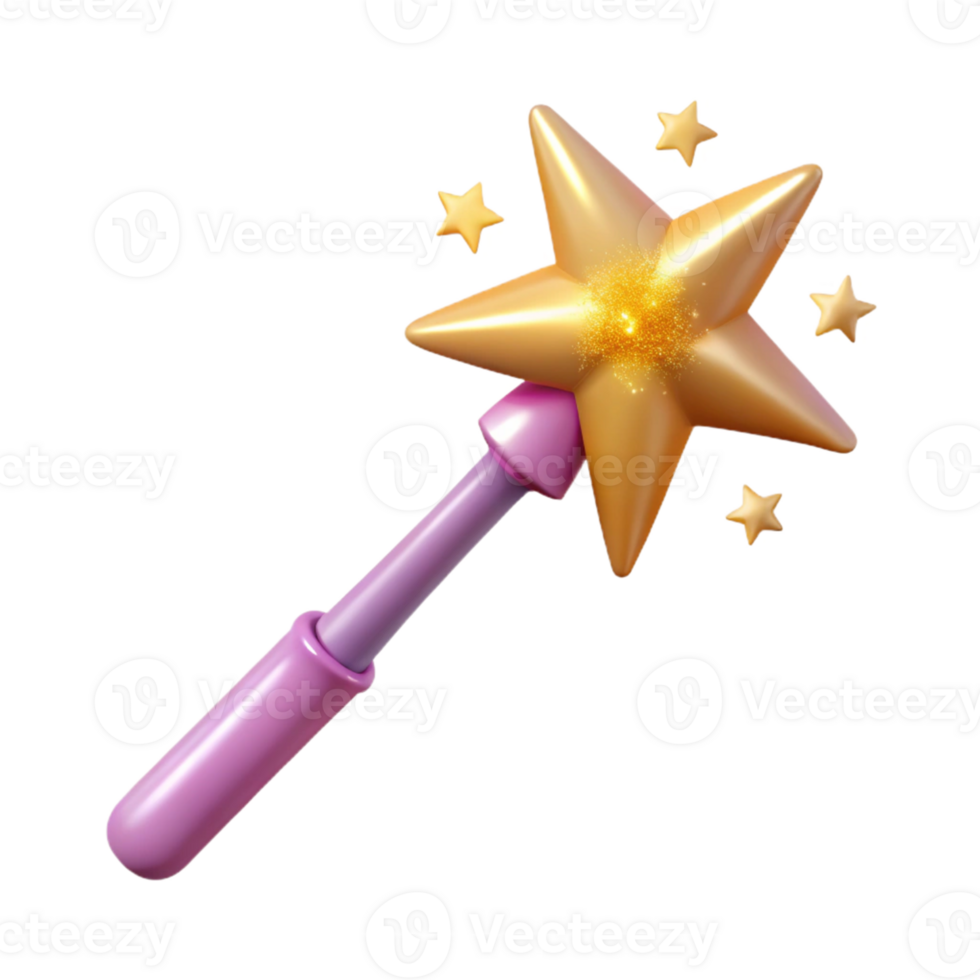 extraordinary rustic 3D Render Magic Wand with Golden Star professional png