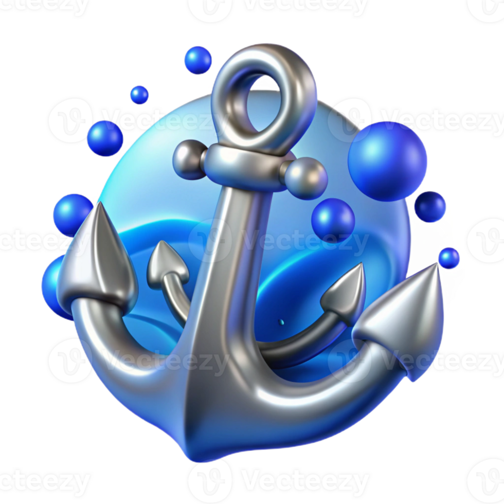wonderful rustic 3D Render Silver Anchor Blue Abstract Background original png