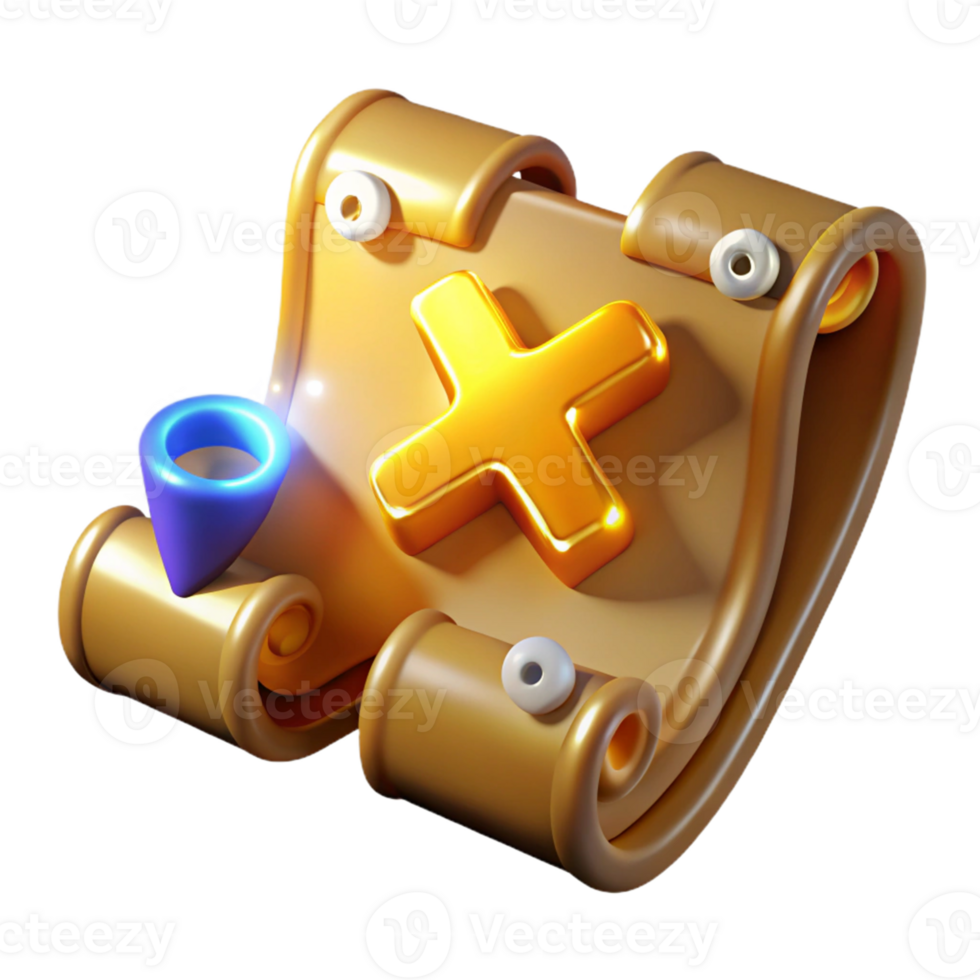 elegant classic Golden Scroll 3D Render Plus Icon detailed png