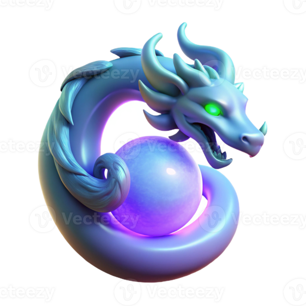 elegant modern 3D Render of a Serpentine Dragon Guarding Orb original png