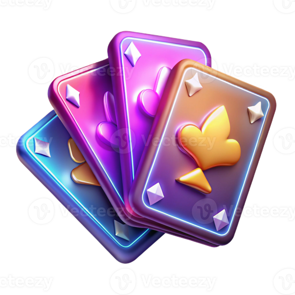 serene classic Neon Playing Cards 3D Illustration detailed png