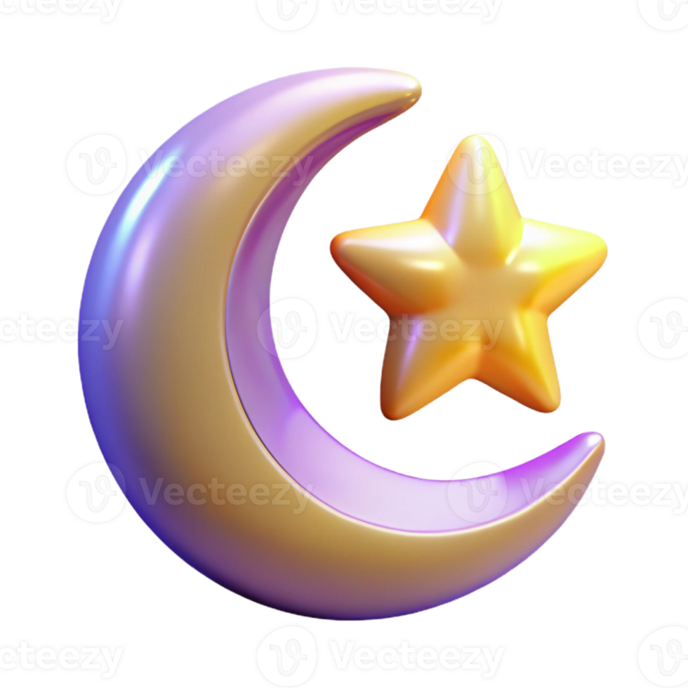 vibrant rustic 3D Render Moon and Star exclusive png