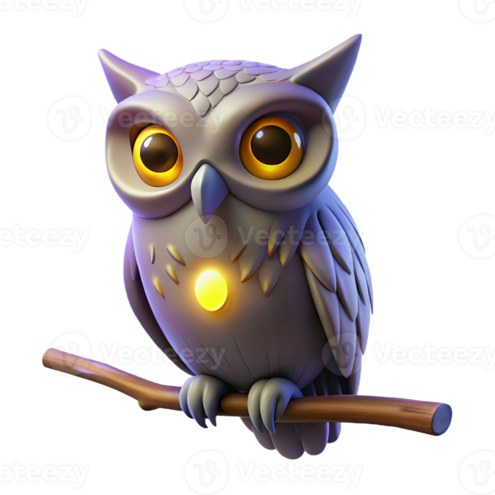 elegant creative 3D Render of Cute Owl on Branch authentic png