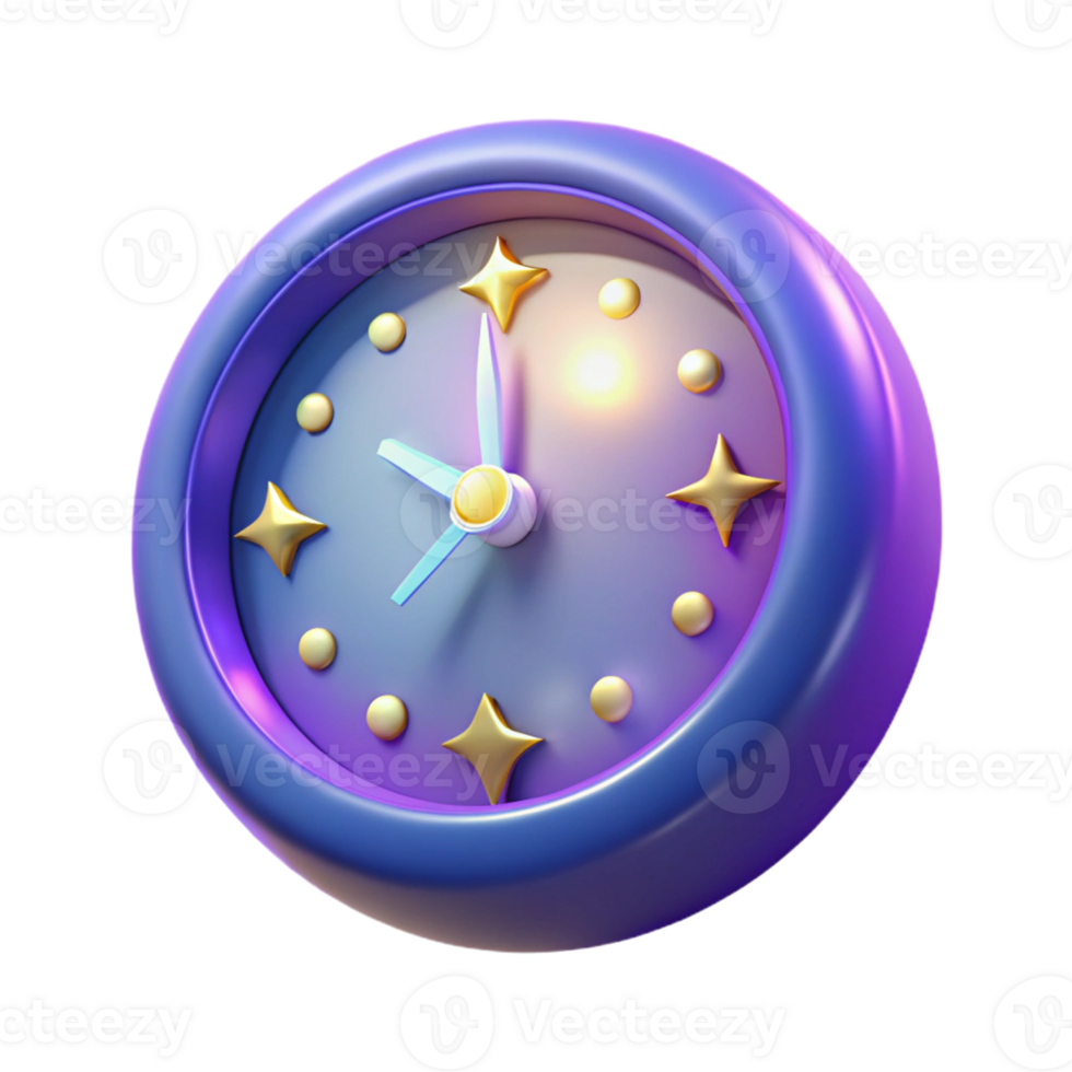 dramatic creative 3D Render of a Purple Clock with Stars original png