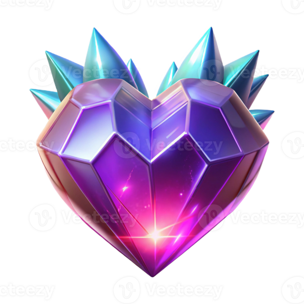 serene rustic Radiant Crystal Heart 3D Illustration authentic png