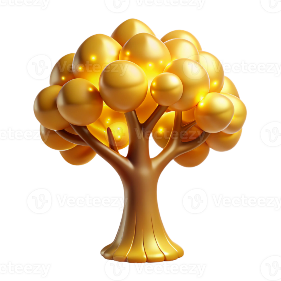 stunning vintage Golden 3D Tree Illustration authentic png