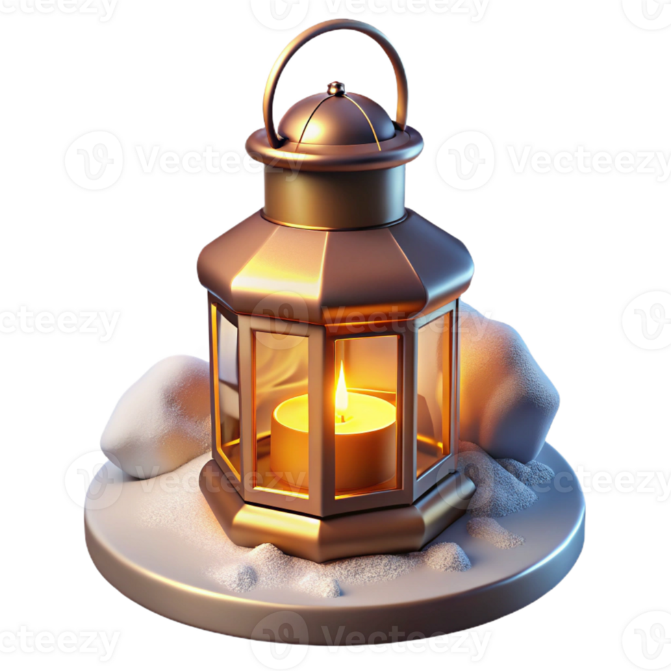 magnificent artistic 3D Render Golden Lantern in Snow high quality png