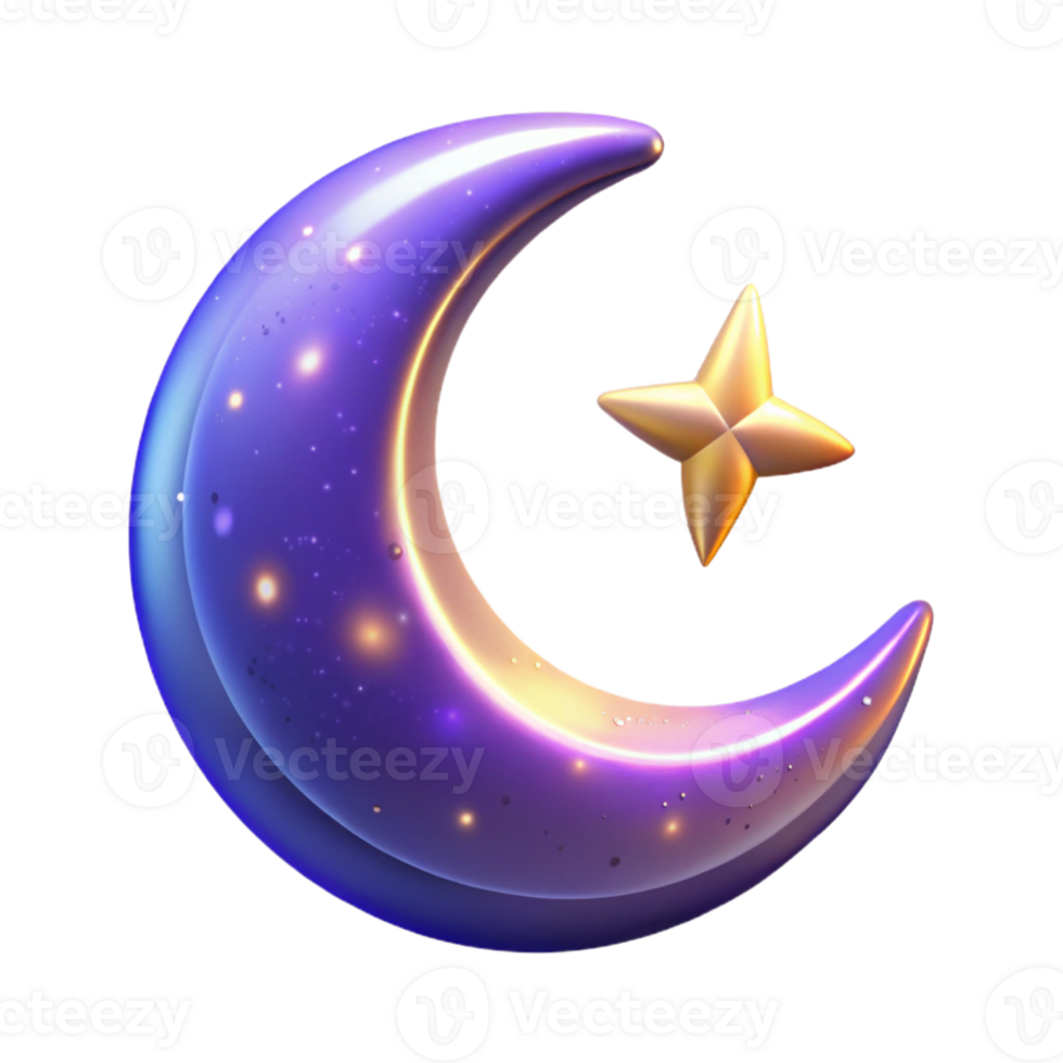 magnificent minimalist Crescent Moon and Star 3D Illustration genuine png