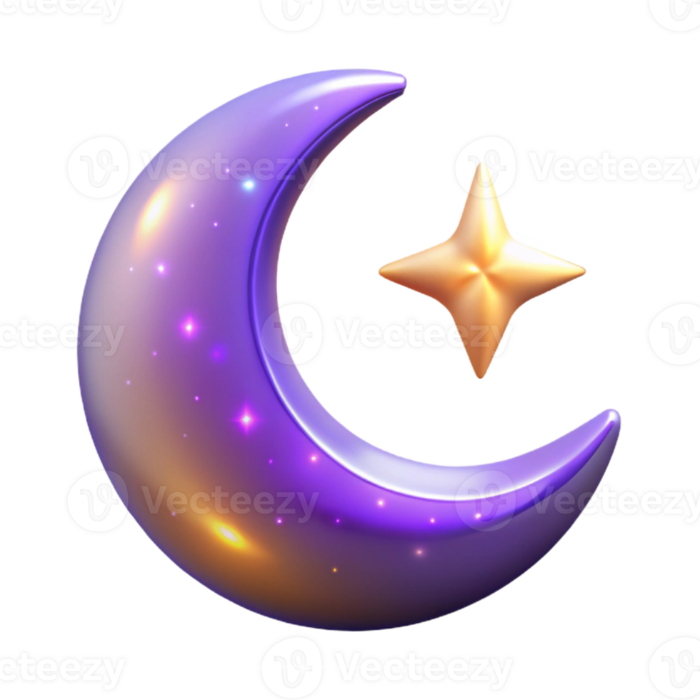 serene vintage Crescent Moon and Star 3D Render authentic png