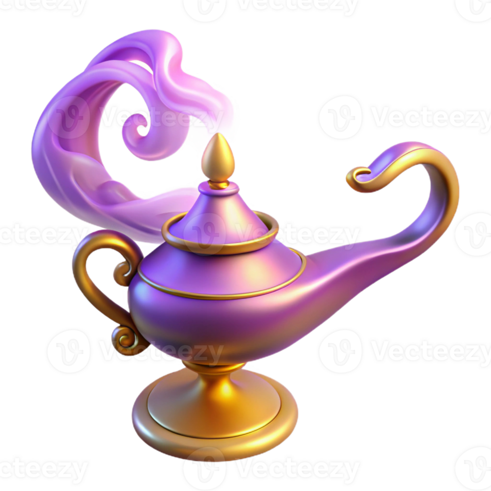 magnificent creative Purple and Gold Genie Lamp 3D Render high quality png