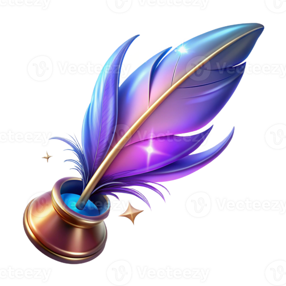 vibrant creative 3D Illustration Magical Quill and Inkwell professional png