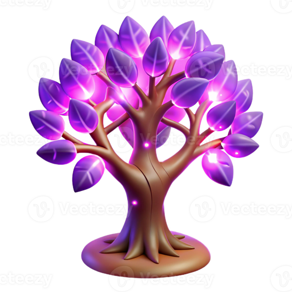vibrant traditional Glowing Purple 3D Tree Illustration genuine png