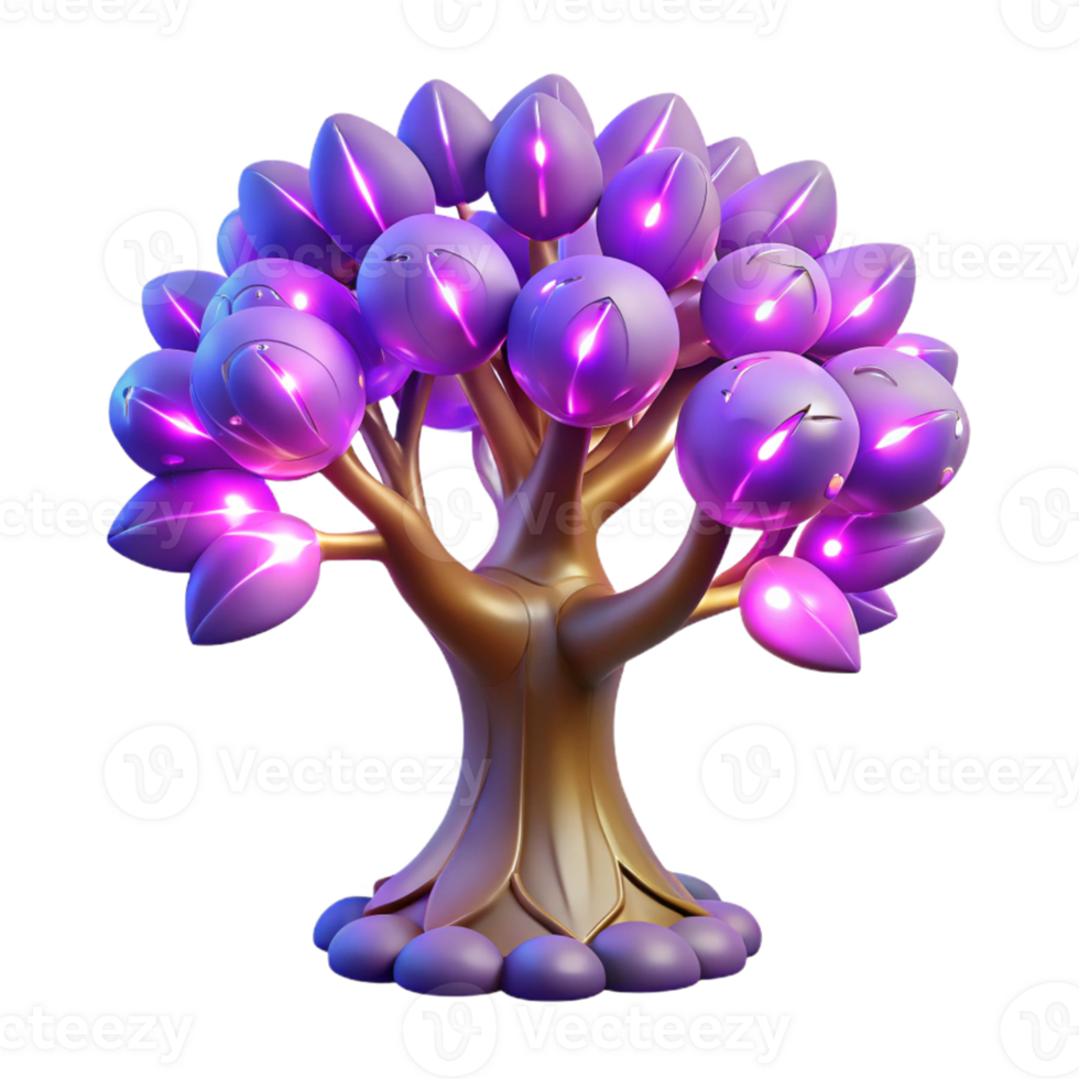 serene rustic Glowing Purple 3D Tree Illustration high resolution png