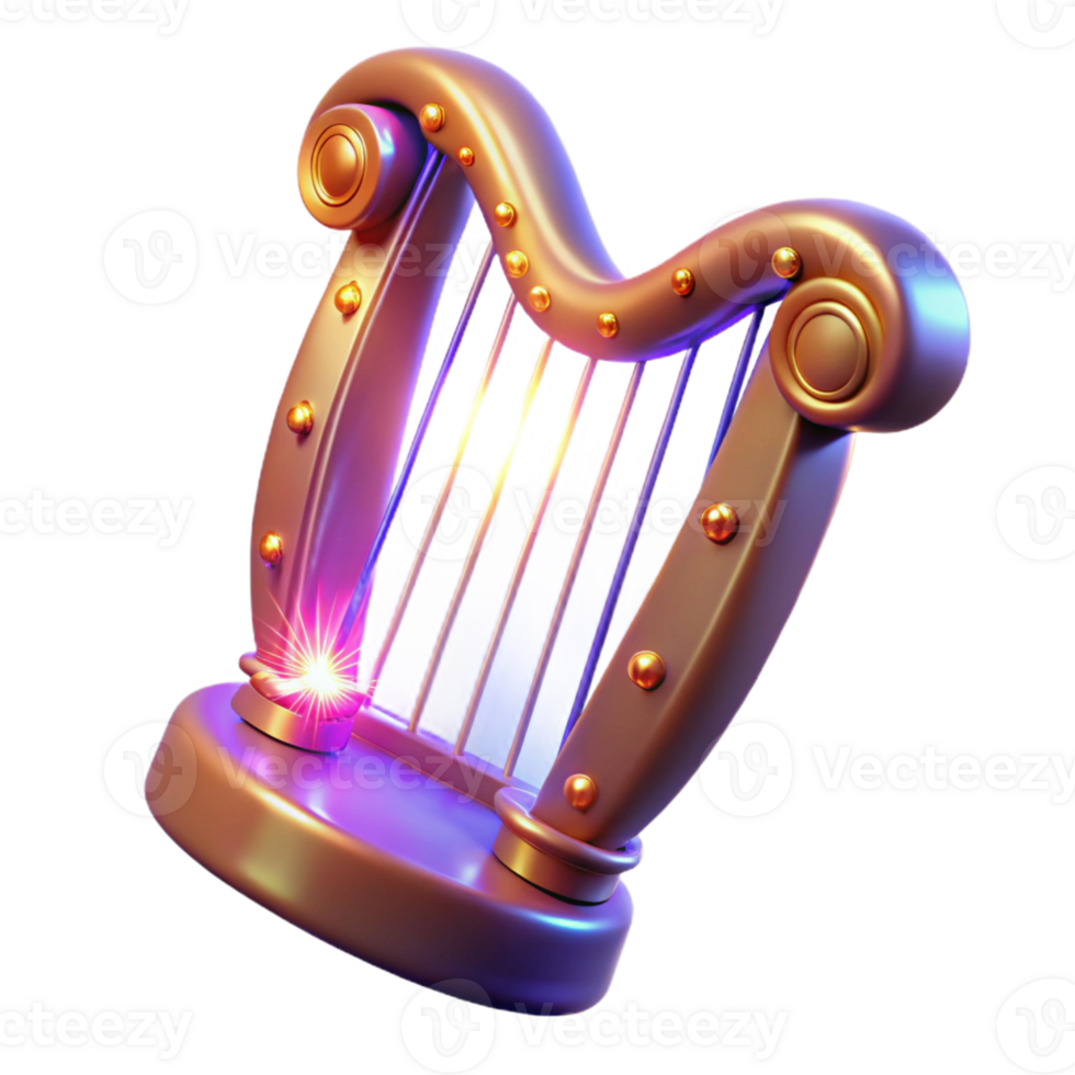 impressive minimalist 3D Render of a Glowing Harp 4K png