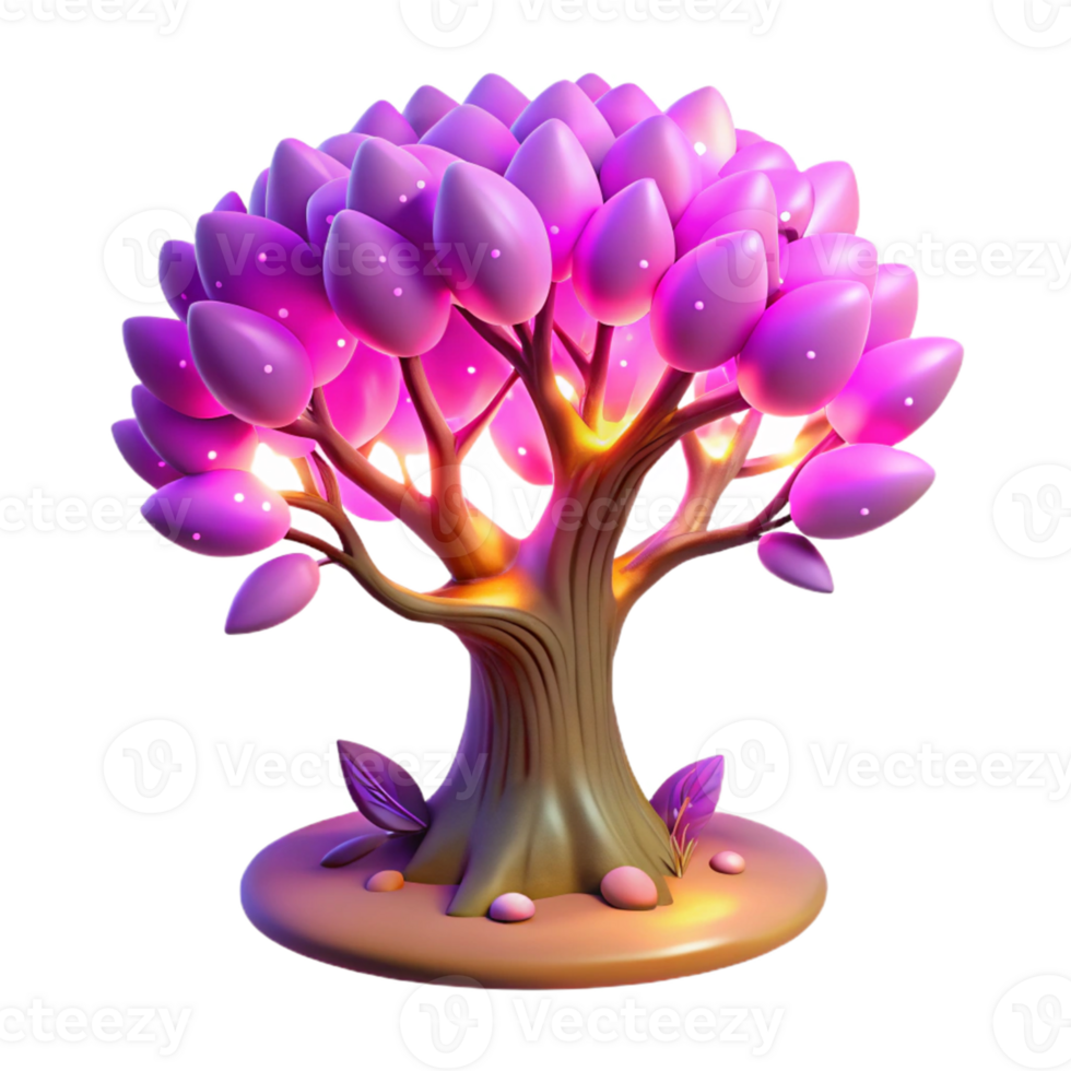 impressive modern Glowing Purple Fantasy Tree 3D Render high resolution png