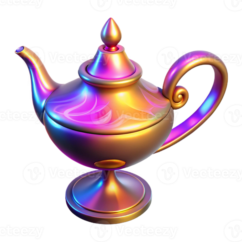 stunning traditional Iridescent 3D Genie Lamp Illustration 4K png