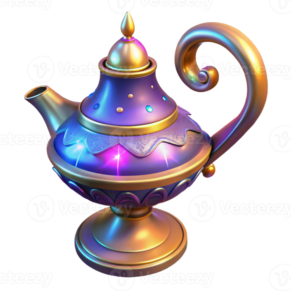 stunning minimalist 3D Render of an Ornate Magical Lamp detailed png