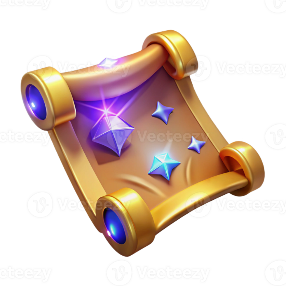 stunning rustic Golden Scroll with Gems 3D Illustration premium png