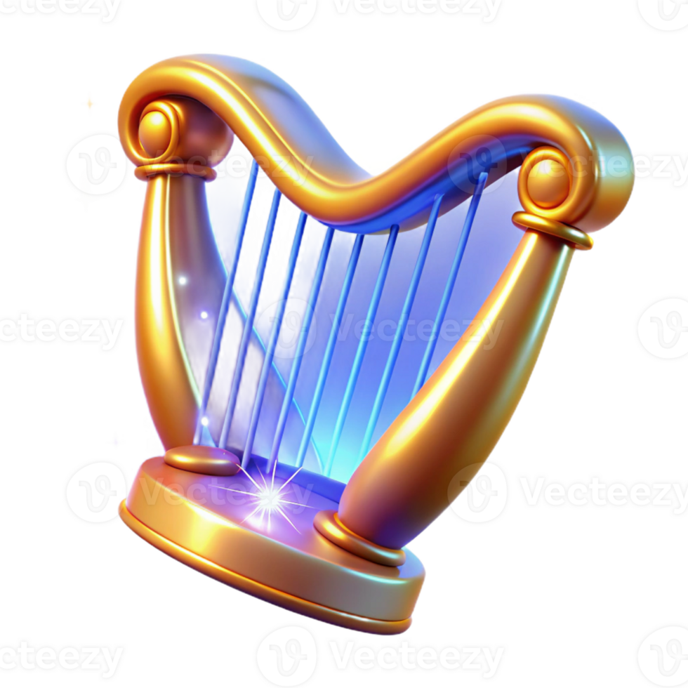 stunning traditional Golden Harp 3D Illustration high resolution png