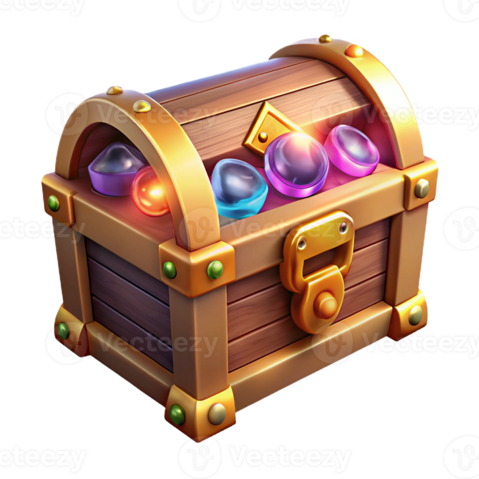beautiful abstract 3D Wooden Treasure Chest with Glowing Gems Illustration genuine png
