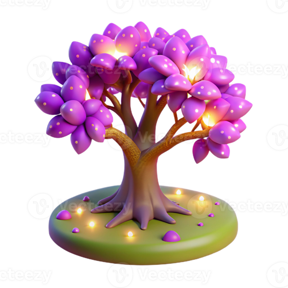elegant rustic Glowing Purple Flower Tree 3D Render premium png