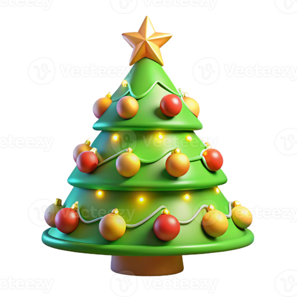 elegant artistic 3D Render Green Christmas Tree with Ornaments high quality png