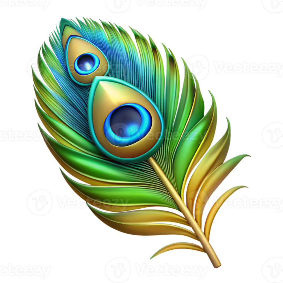 vibrant traditional 3D Peacock Feather Illustration genuine png