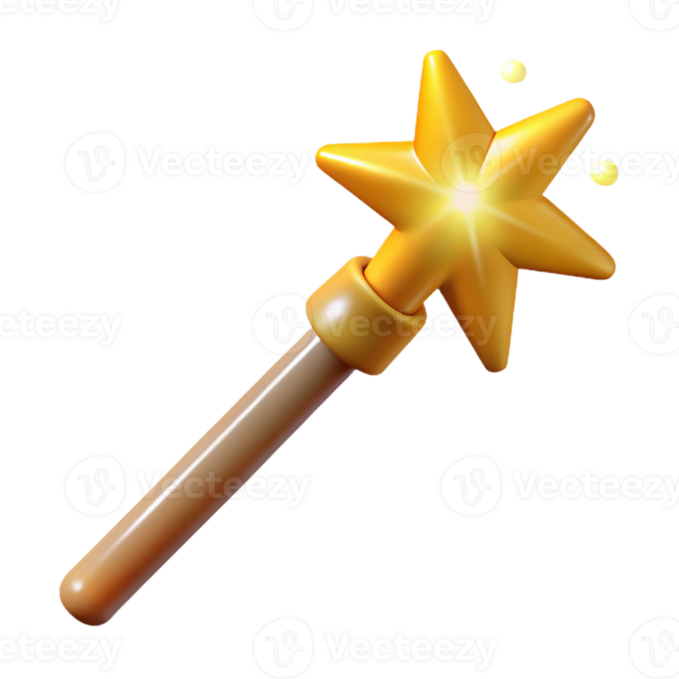 impressive abstract Golden Star Wand 3D Illustration high resolution png