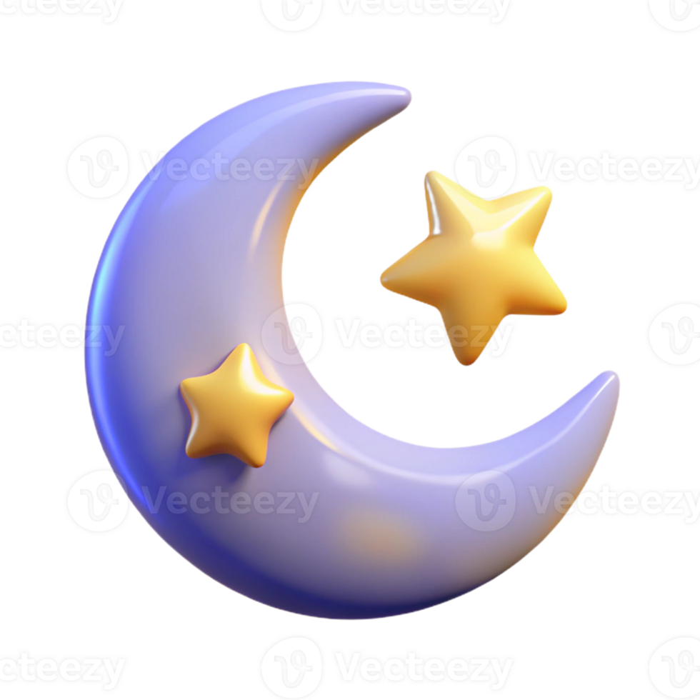 serene traditional 3D Crescent Moon and Stars Illustration high resolution png