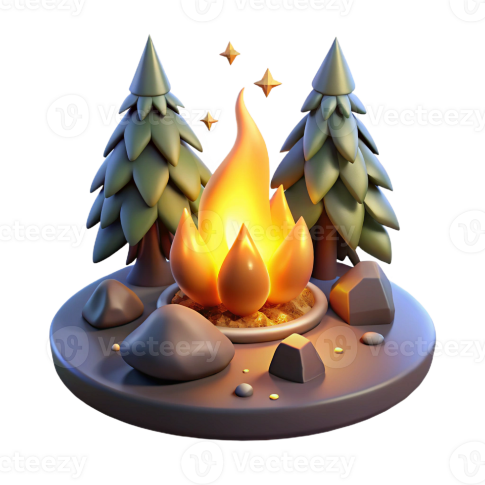 impressive artistic 3D Campfire Illustration Night Scene high quality png