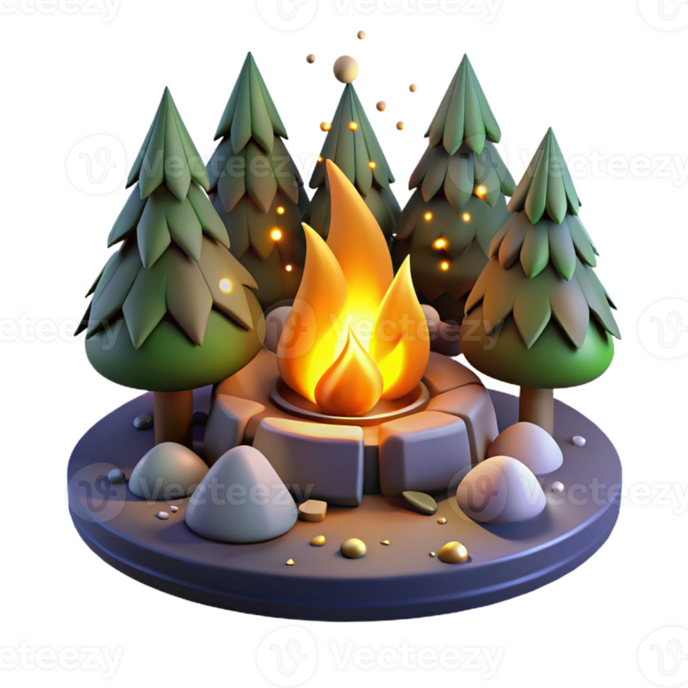dramatic creative 3D Campfire Illustration, Night Scene 4K png