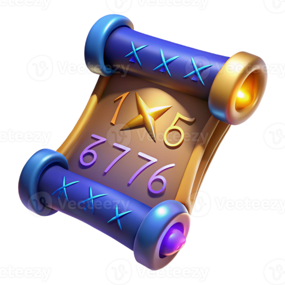 dramatic minimalist 3D Render of Magical Scroll with Numbers 4K png