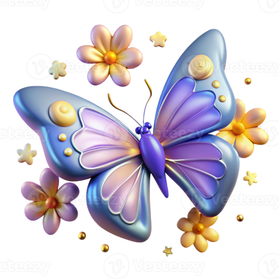 atemberaubend traditionell 3d Schmetterling und Blumen Illustration hoch Auflösung png
