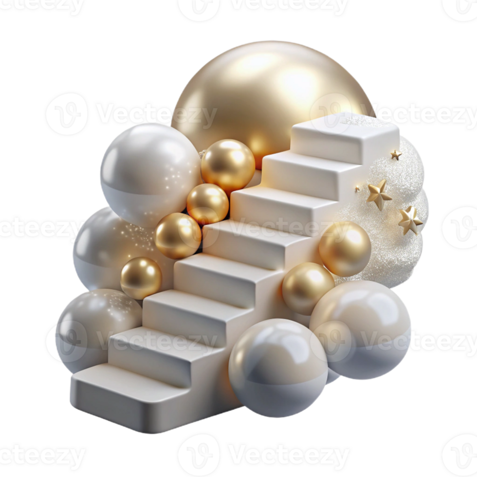 dramatic rustic Elegant 3D Render of Stairs and Spheres high quality png