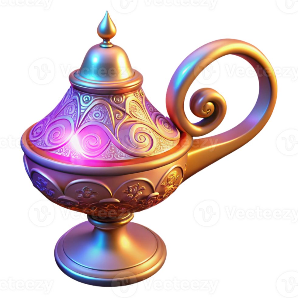 dramatic modern Ornate 3D Render of a Magical Lamp high resolution png