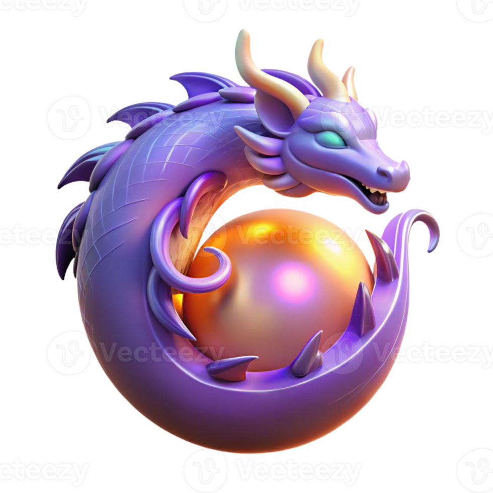 stunning artistic Purple Dragon with Golden Orb 3D Render professional png