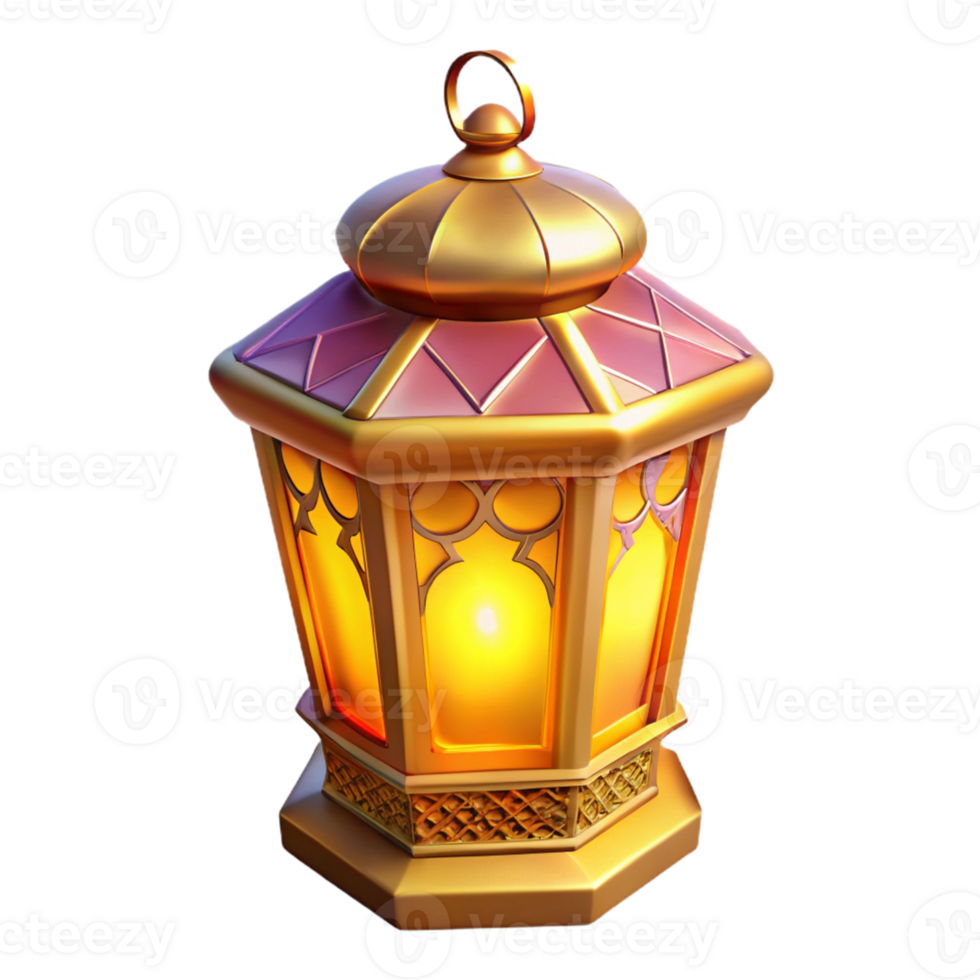impressive modern Golden Ramadan Lantern 3D Render professional png