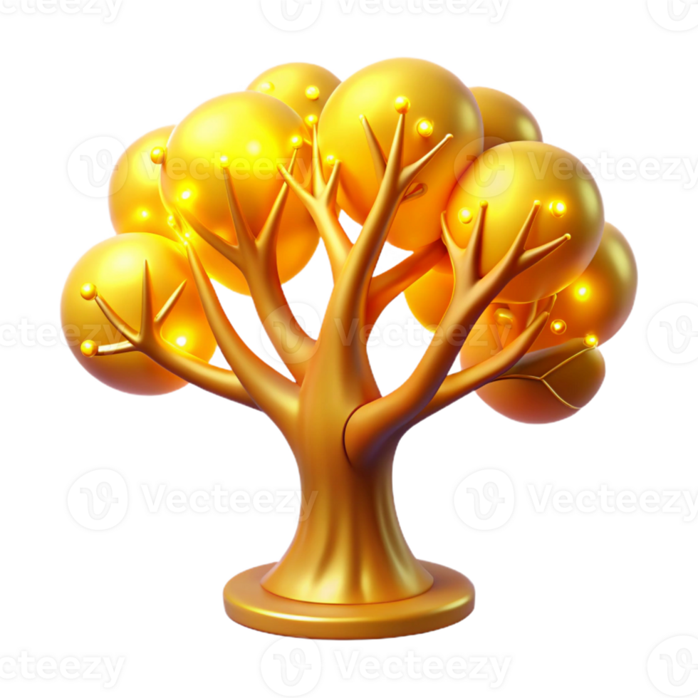 serene minimalist Golden Abstract 3D Tree Illustration high resolution png