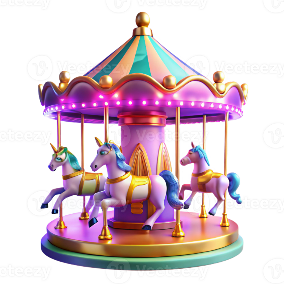 elegant creative Whimsical Unicorn Carousel 3D Render professional png