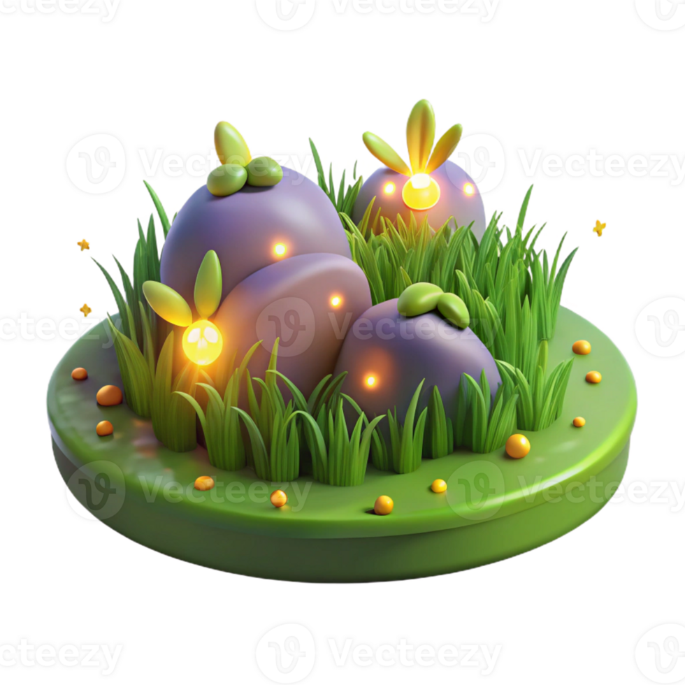 stunning abstract Glowing 3D Rocks and Grass Illustration authentic png
