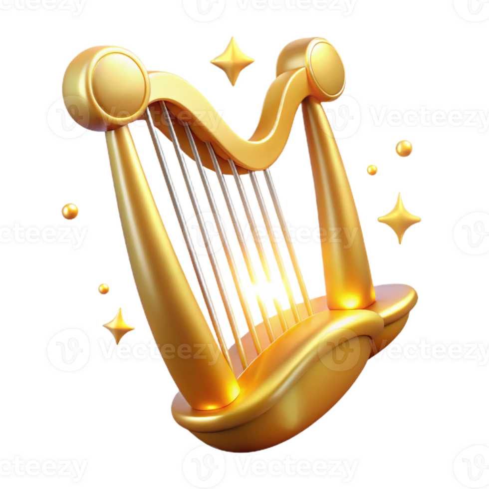 impressive abstract Golden Harp 3D Render original png