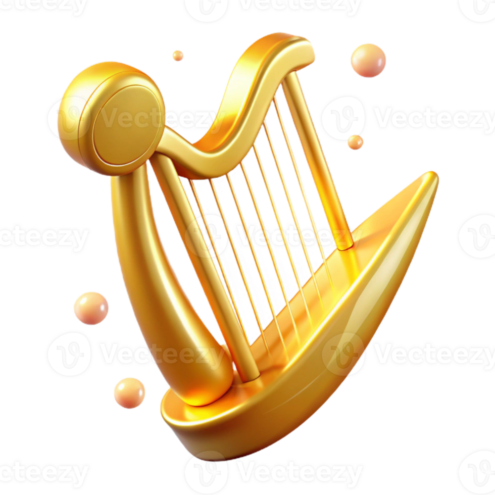 impressive artistic Golden Harp 3D Render high quality png